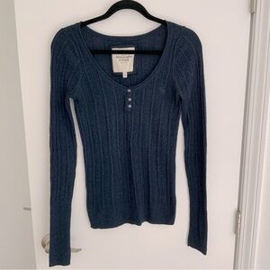 Abercrombie & Fitch Dark Blue Ribbed Long Sleeve Top